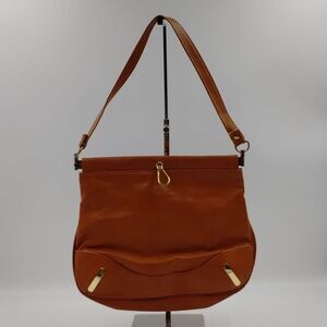 Chestnut brown pop open vintage purse shoulder bag faux leather gold hardware
